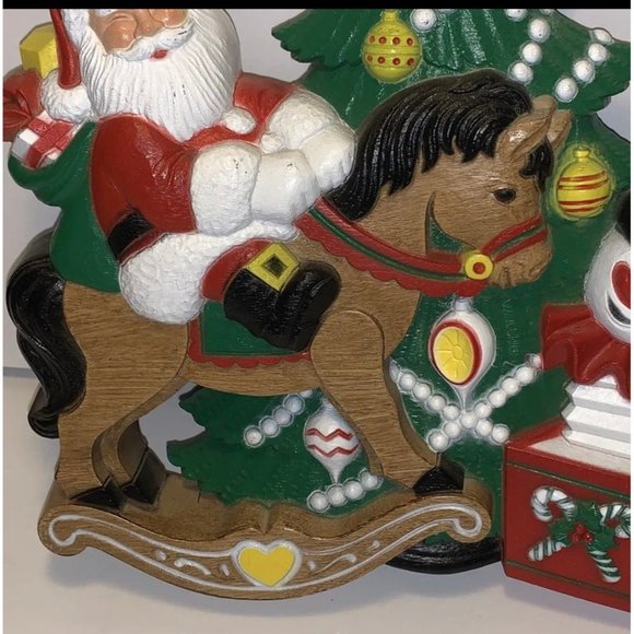 Burwood #3123 Santa Homco Christmas Toy Collage Vtg Rocking Horse Wall Plaque - Picture 2 of 4